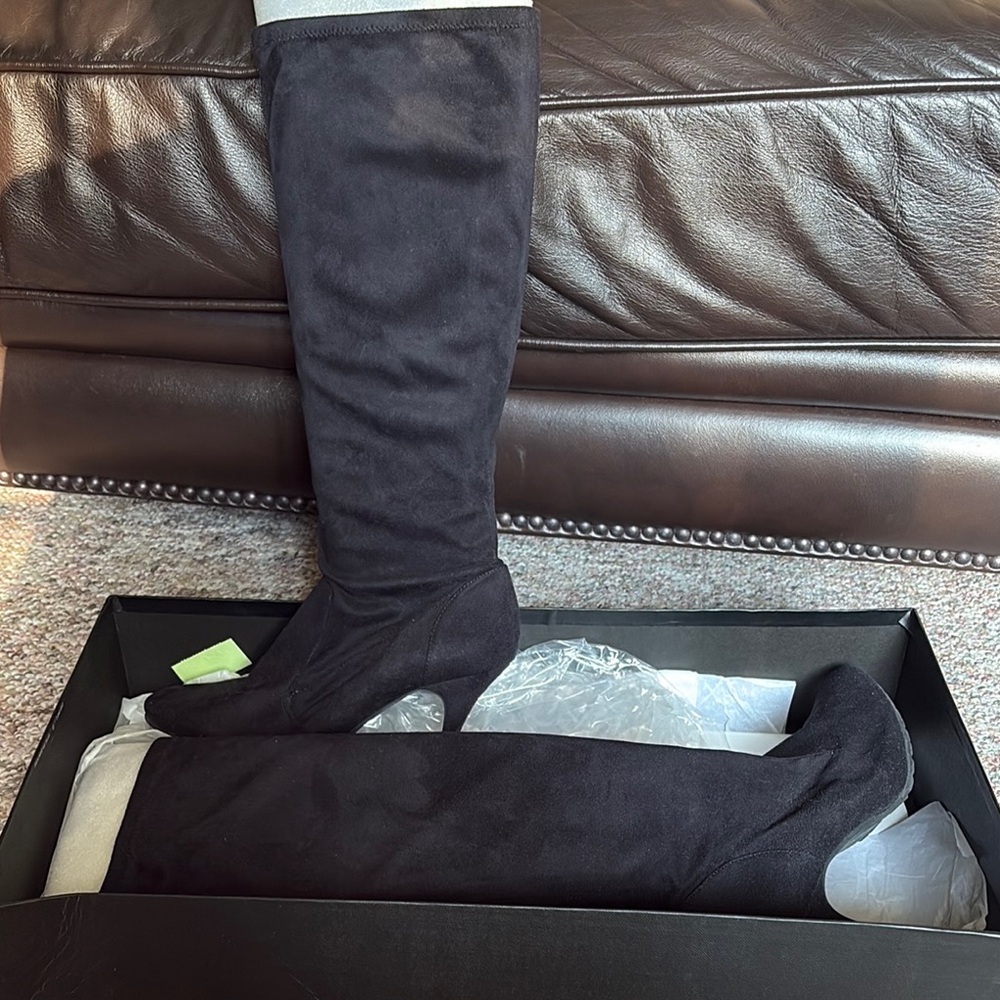 Tahari Black Suede Knee-High Boots